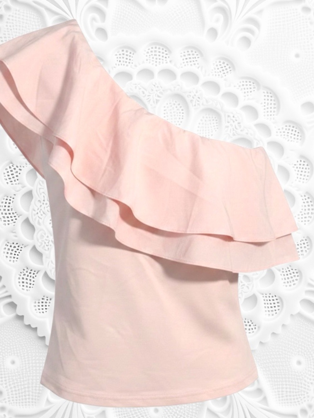 Petal & Pup One-Shoulder Ruffle Top in Light Pink